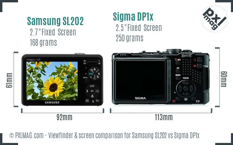 Samsung SL202 vs Sigma DP1x Screen and Viewfinder comparison