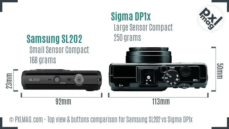 Samsung SL202 vs Sigma DP1x top view buttons comparison