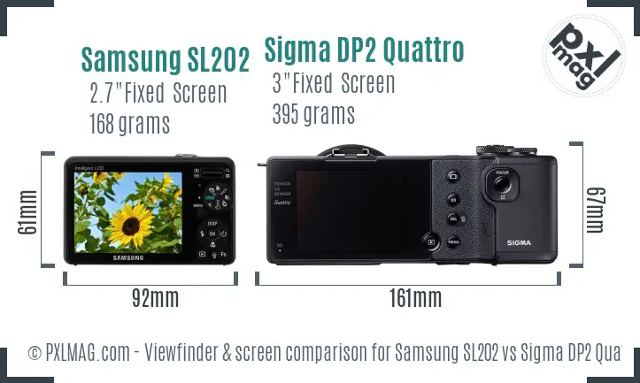 Samsung SL202 vs Sigma DP2 Quattro Screen and Viewfinder comparison