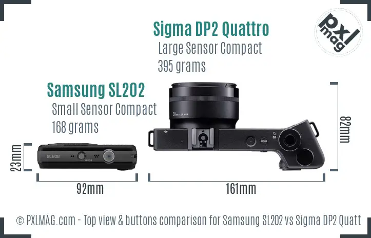 Samsung SL202 vs Sigma DP2 Quattro top view buttons comparison