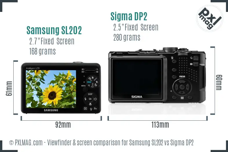 Samsung SL202 vs Sigma DP2 Screen and Viewfinder comparison