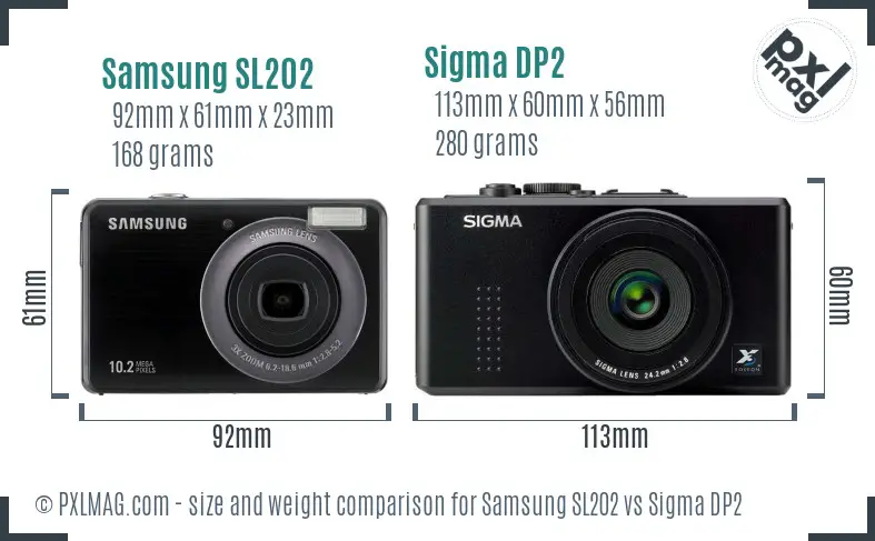 Samsung SL202 vs Sigma DP2 size comparison