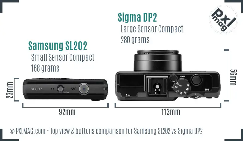 Samsung SL202 vs Sigma DP2 top view buttons comparison