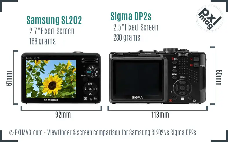 Samsung SL202 vs Sigma DP2s Screen and Viewfinder comparison