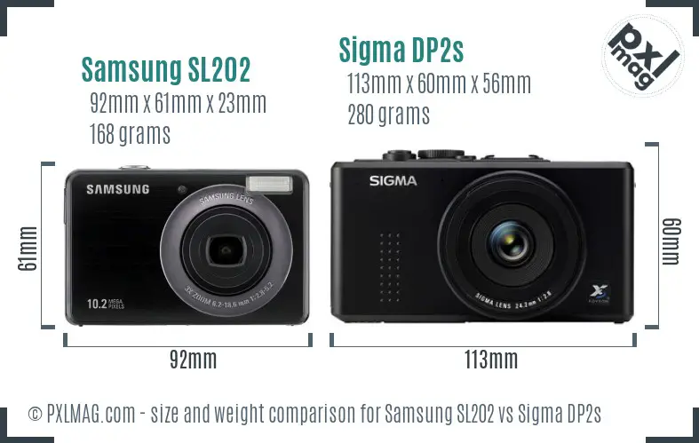 Samsung SL202 vs Sigma DP2s size comparison