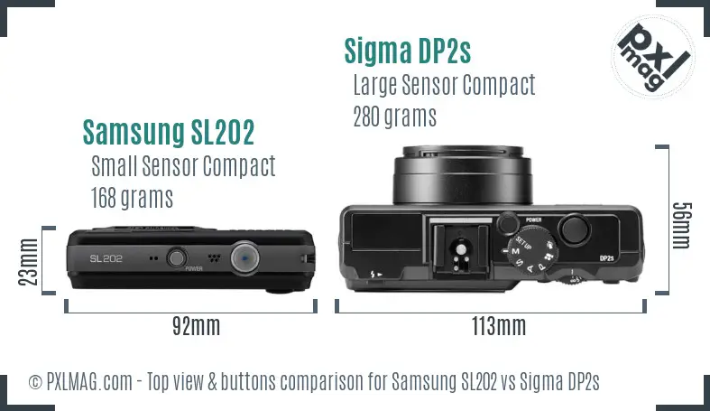 Samsung SL202 vs Sigma DP2s top view buttons comparison