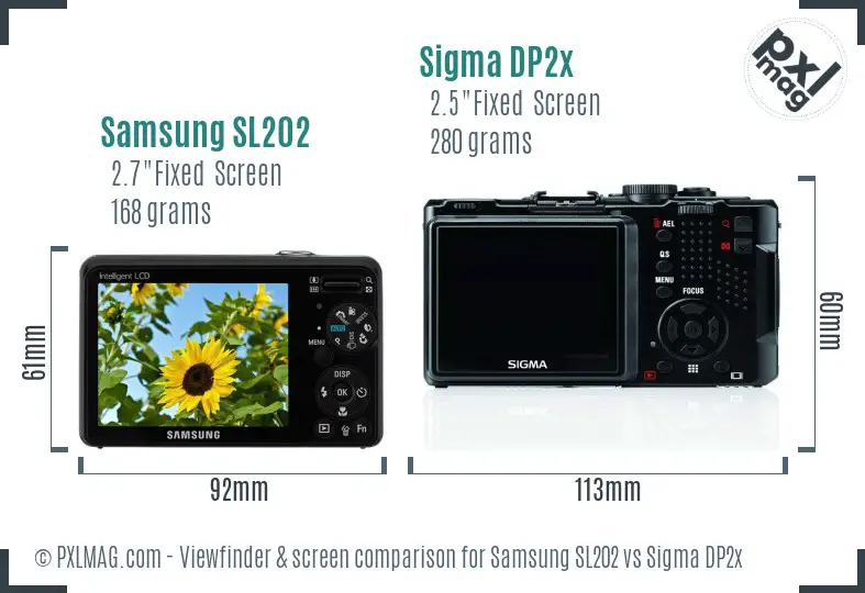 Samsung SL202 vs Sigma DP2x Screen and Viewfinder comparison
