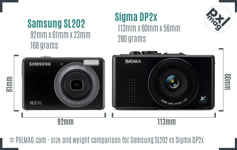 Samsung SL202 vs Sigma DP2x size comparison