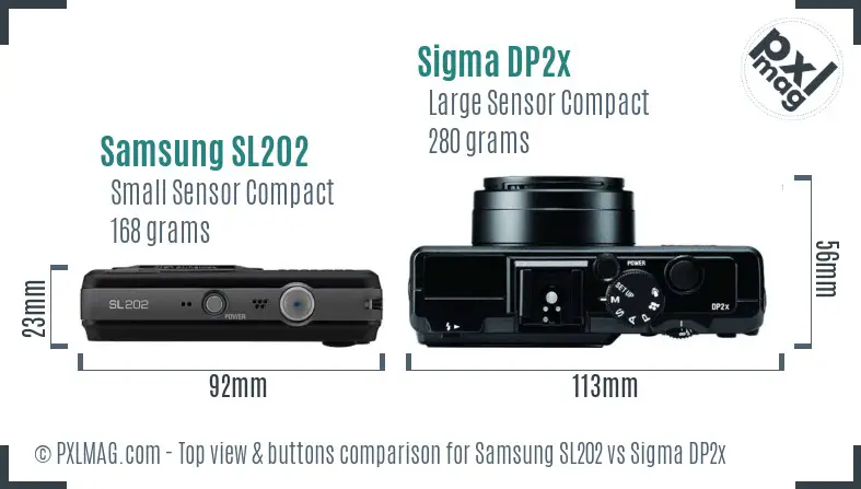 Samsung SL202 vs Sigma DP2x top view buttons comparison