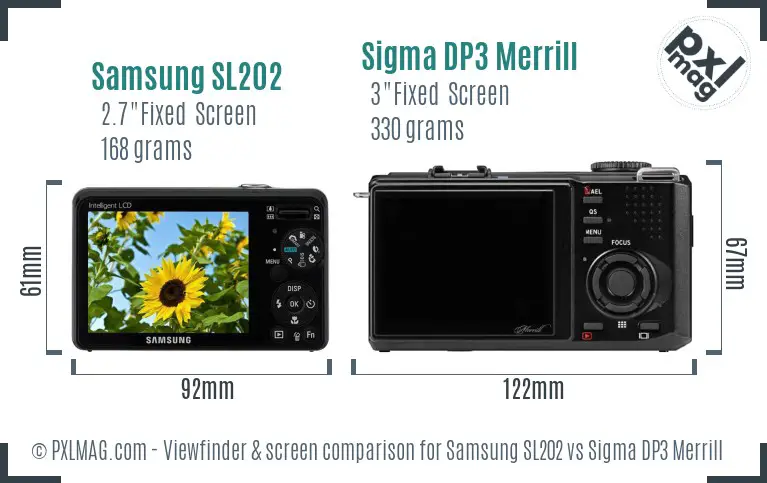 Samsung SL202 vs Sigma DP3 Merrill Screen and Viewfinder comparison