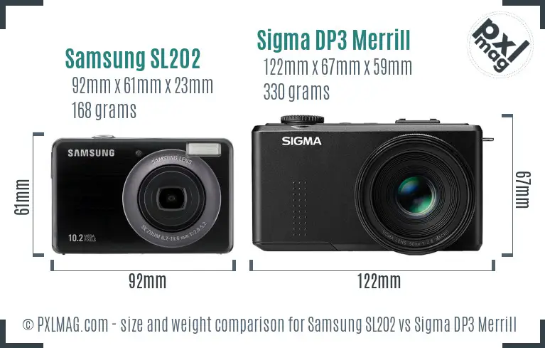 Samsung SL202 vs Sigma DP3 Merrill size comparison