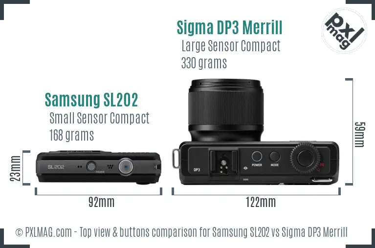 Samsung SL202 vs Sigma DP3 Merrill top view buttons comparison