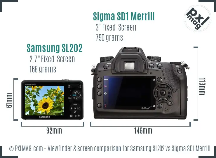Samsung SL202 vs Sigma SD1 Merrill Screen and Viewfinder comparison