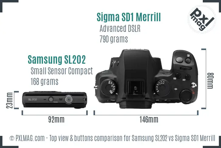 Samsung SL202 vs Sigma SD1 Merrill top view buttons comparison