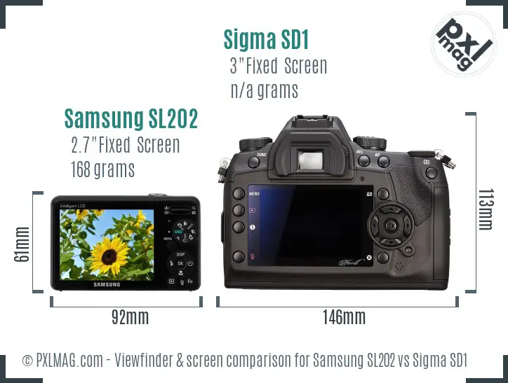 Samsung SL202 vs Sigma SD1 Screen and Viewfinder comparison