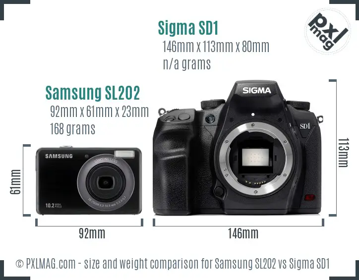 Samsung SL202 vs Sigma SD1 size comparison