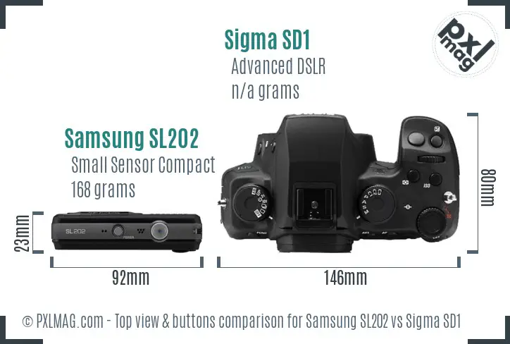Samsung SL202 vs Sigma SD1 top view buttons comparison