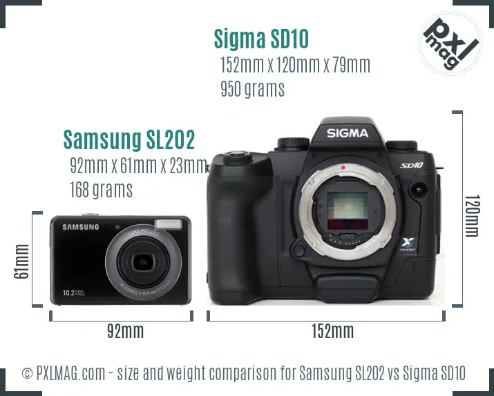 Samsung SL202 vs Sigma SD10 size comparison