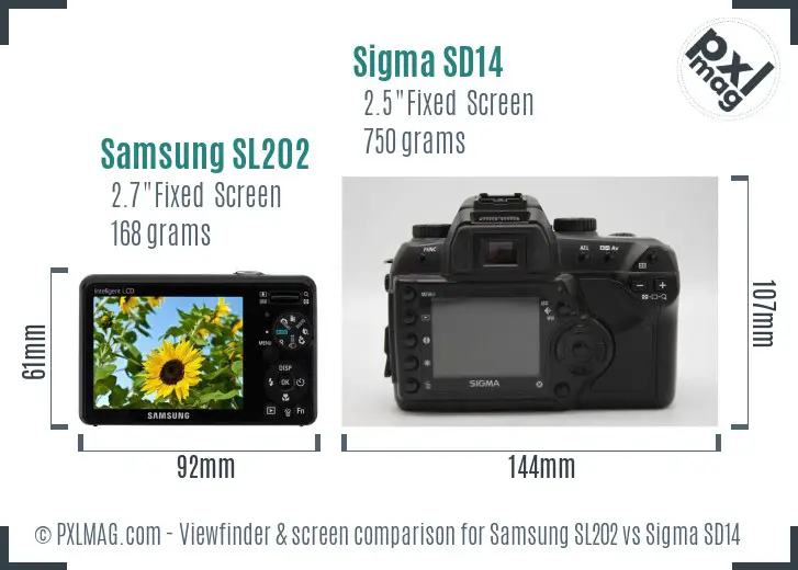 Samsung SL202 vs Sigma SD14 Screen and Viewfinder comparison