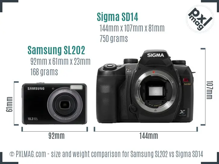Samsung SL202 vs Sigma SD14 size comparison