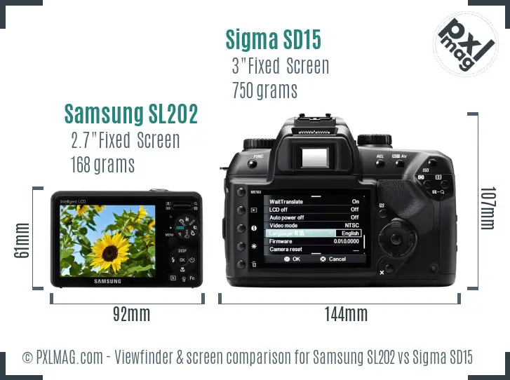 Samsung SL202 vs Sigma SD15 Screen and Viewfinder comparison