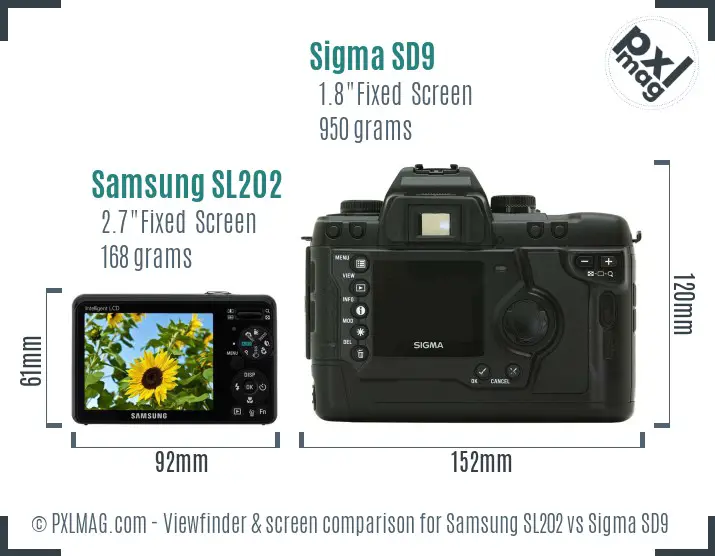 Samsung SL202 vs Sigma SD9 Screen and Viewfinder comparison