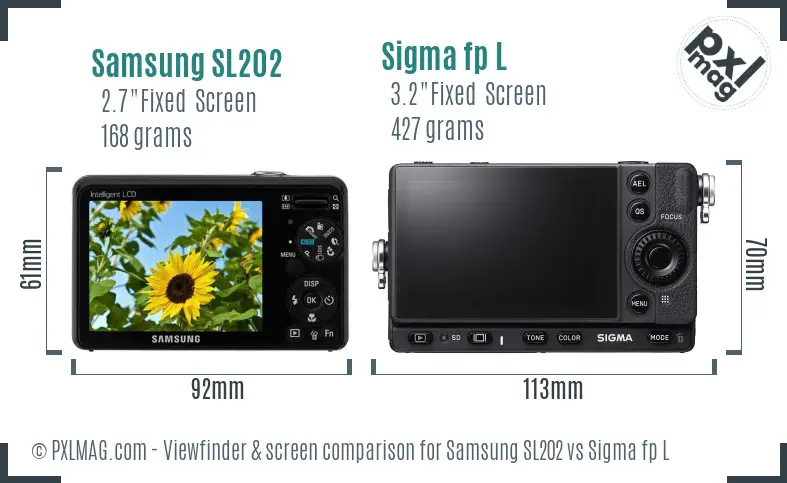 Samsung SL202 vs Sigma fp L Screen and Viewfinder comparison
