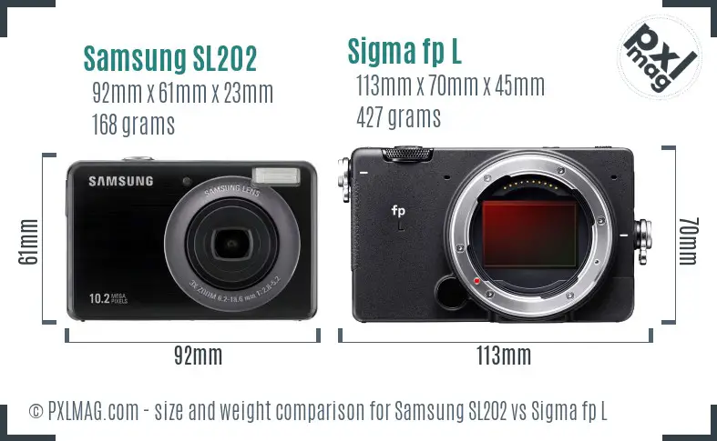 Samsung SL202 vs Sigma fp L size comparison