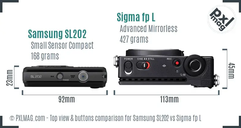 Samsung SL202 vs Sigma fp L top view buttons comparison