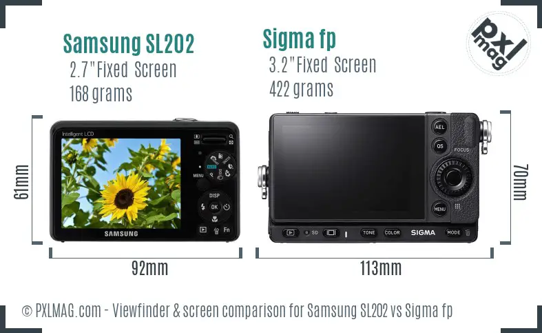 Samsung SL202 vs Sigma fp Screen and Viewfinder comparison