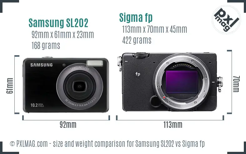 Samsung SL202 vs Sigma fp size comparison