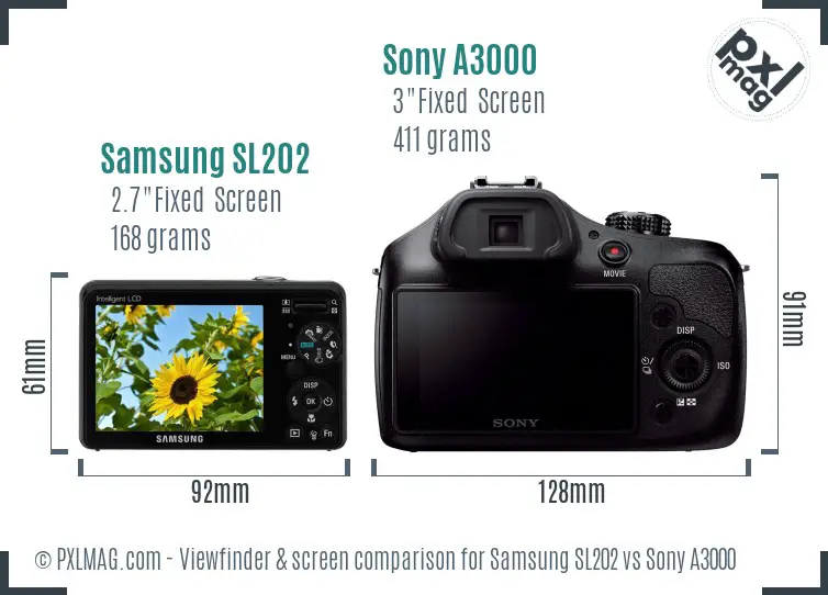 Samsung SL202 vs Sony A3000 Screen and Viewfinder comparison