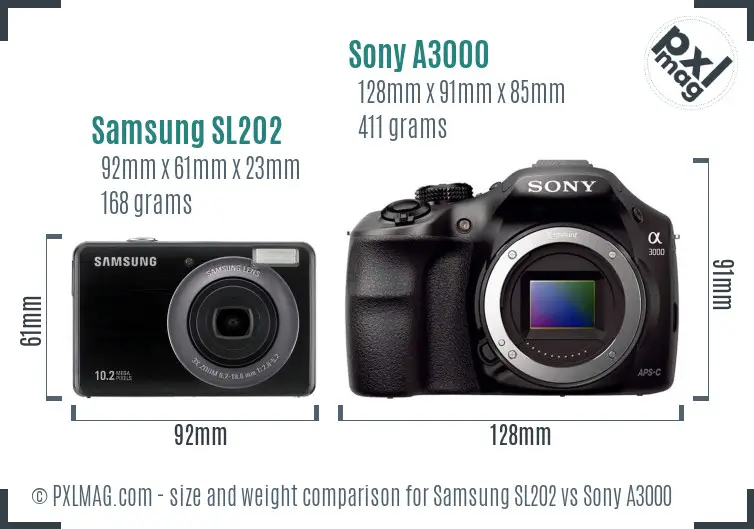 Samsung SL202 vs Sony A3000 size comparison