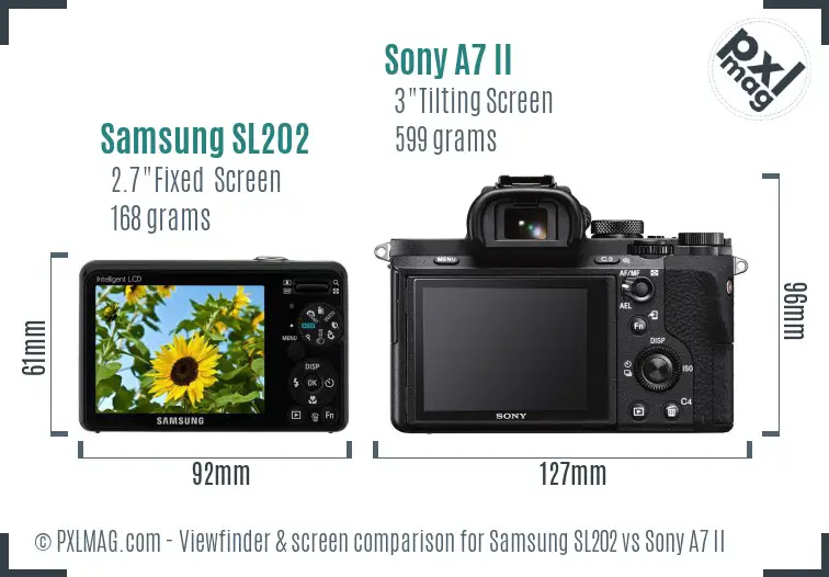 Samsung SL202 vs Sony A7 II Screen and Viewfinder comparison
