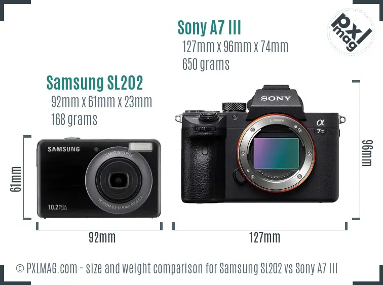 Samsung SL202 vs Sony A7 III size comparison