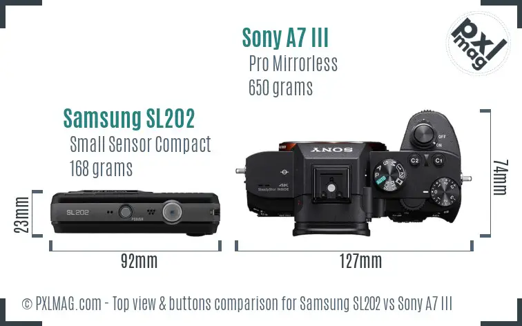 Samsung SL202 vs Sony A7 III top view buttons comparison