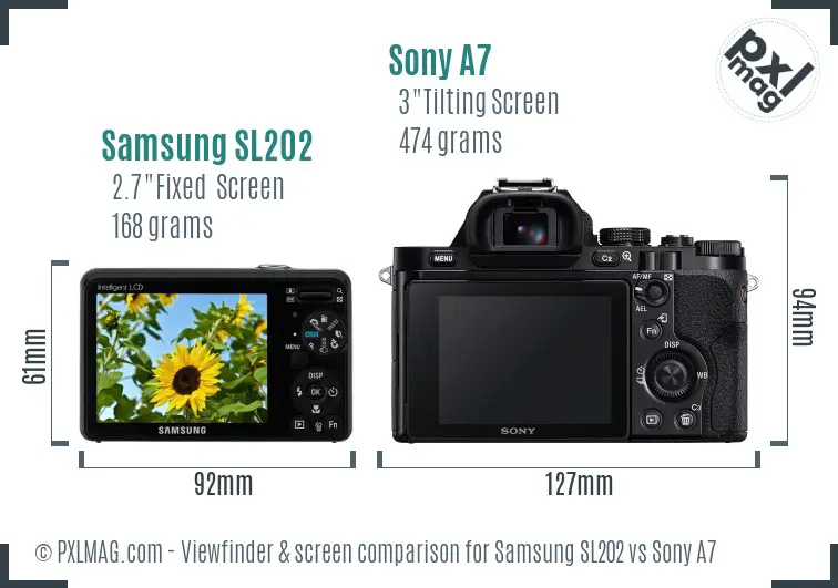 Samsung SL202 vs Sony A7 Screen and Viewfinder comparison
