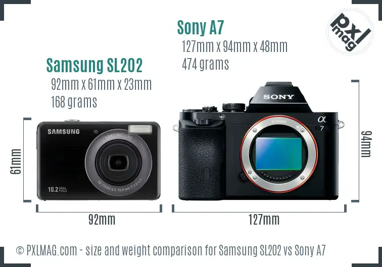 Samsung SL202 vs Sony A7 size comparison