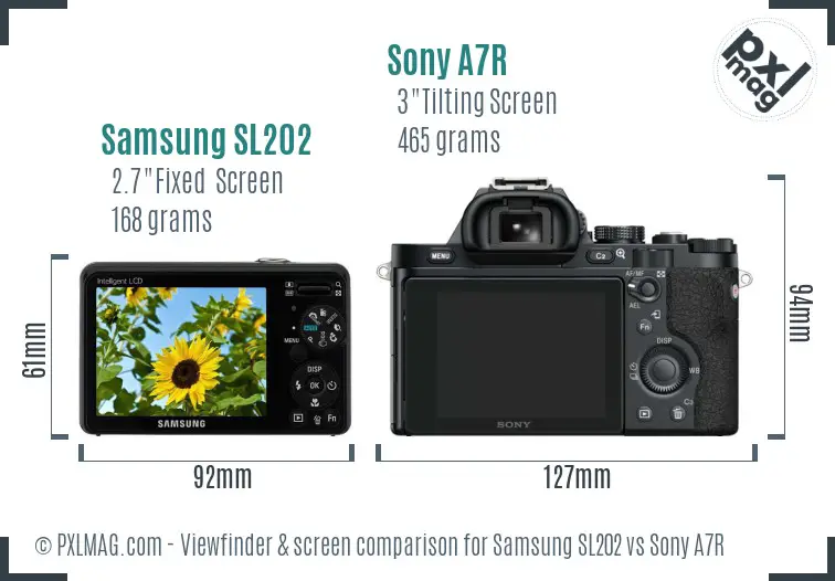 Samsung SL202 vs Sony A7R Screen and Viewfinder comparison