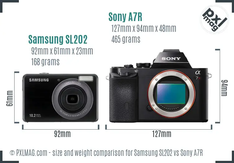 Samsung SL202 vs Sony A7R size comparison