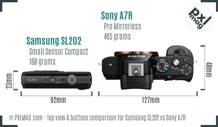 Samsung SL202 vs Sony A7R top view buttons comparison