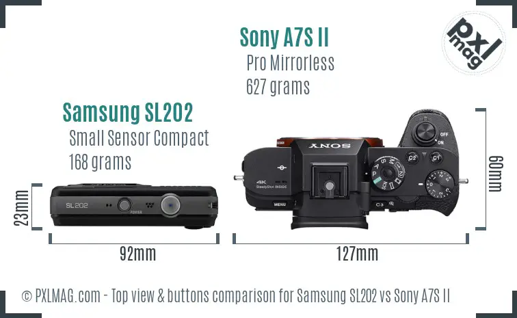 Samsung SL202 vs Sony A7S II top view buttons comparison