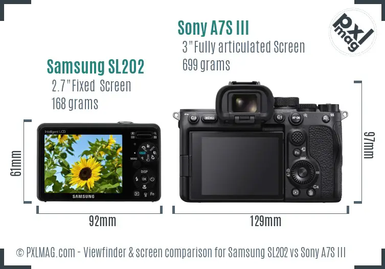 Samsung SL202 vs Sony A7S III Screen and Viewfinder comparison