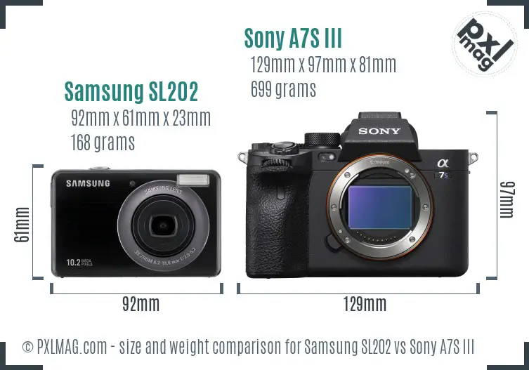 Samsung SL202 vs Sony A7S III size comparison