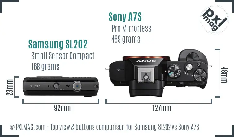 Samsung SL202 vs Sony A7S top view buttons comparison