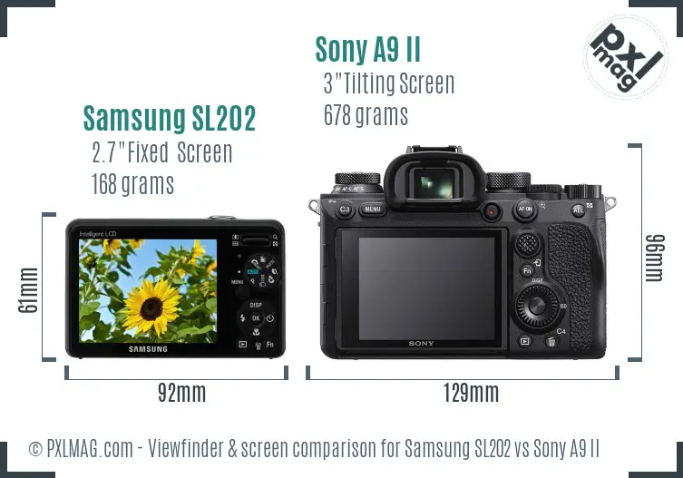 Samsung SL202 vs Sony A9 II Screen and Viewfinder comparison Samsung SL202 vs Sony A9 II Screen and Viewfinder comparison