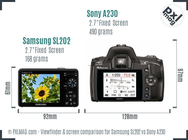 Samsung SL202 vs Sony A230 Screen and Viewfinder comparison