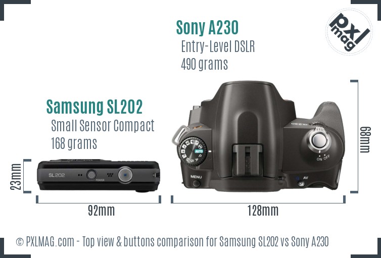 Samsung SL202 vs Sony A230 top view buttons comparison