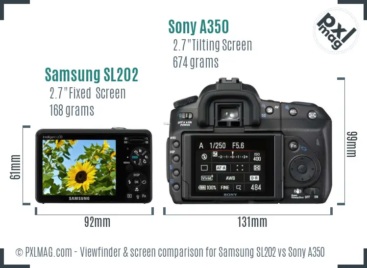 Samsung SL202 vs Sony A350 Screen and Viewfinder comparison