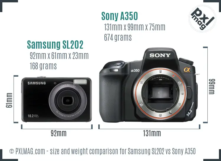 Samsung SL202 vs Sony A350 size comparison